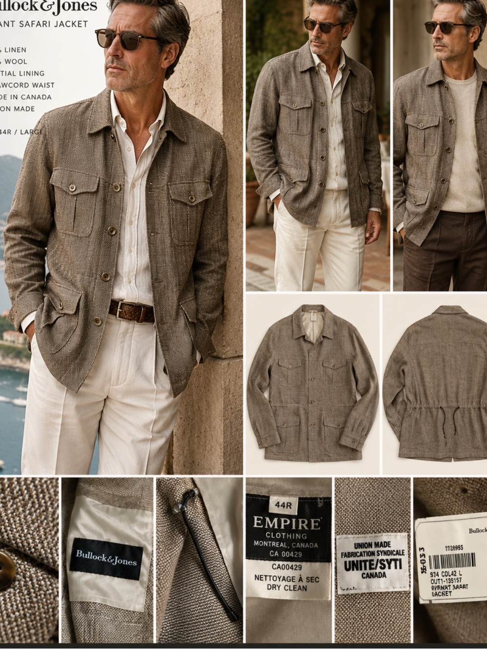 NWT Bullock & Jones Luxury Safari Field Jacket Linen Wool 44R - Picture 3 of 10